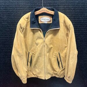 Overland Mens Tan Suede Leather Bomber Jacket Made in USA Size 42 Full Zip Tan